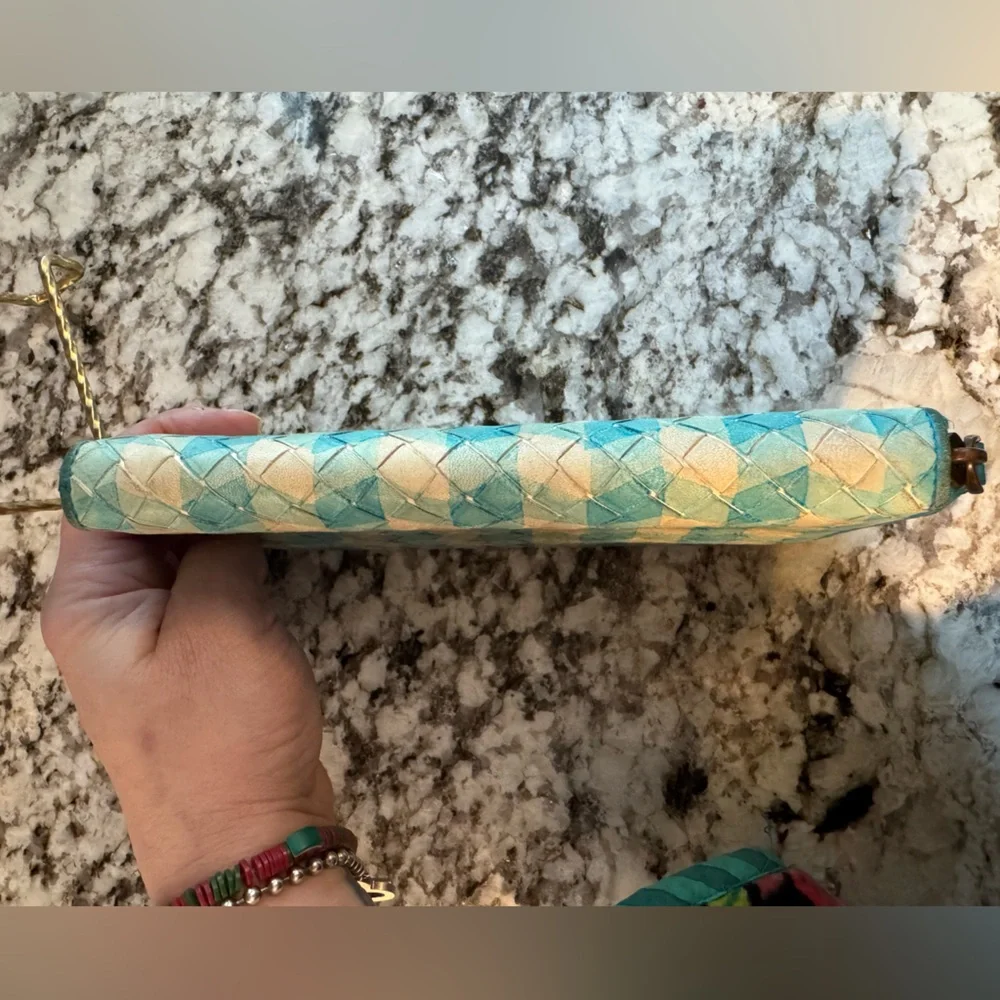 PRICED2SELL🔥Bottega Veneta Intrecciato Turquoise and Beige Leather Wallet*RARE*